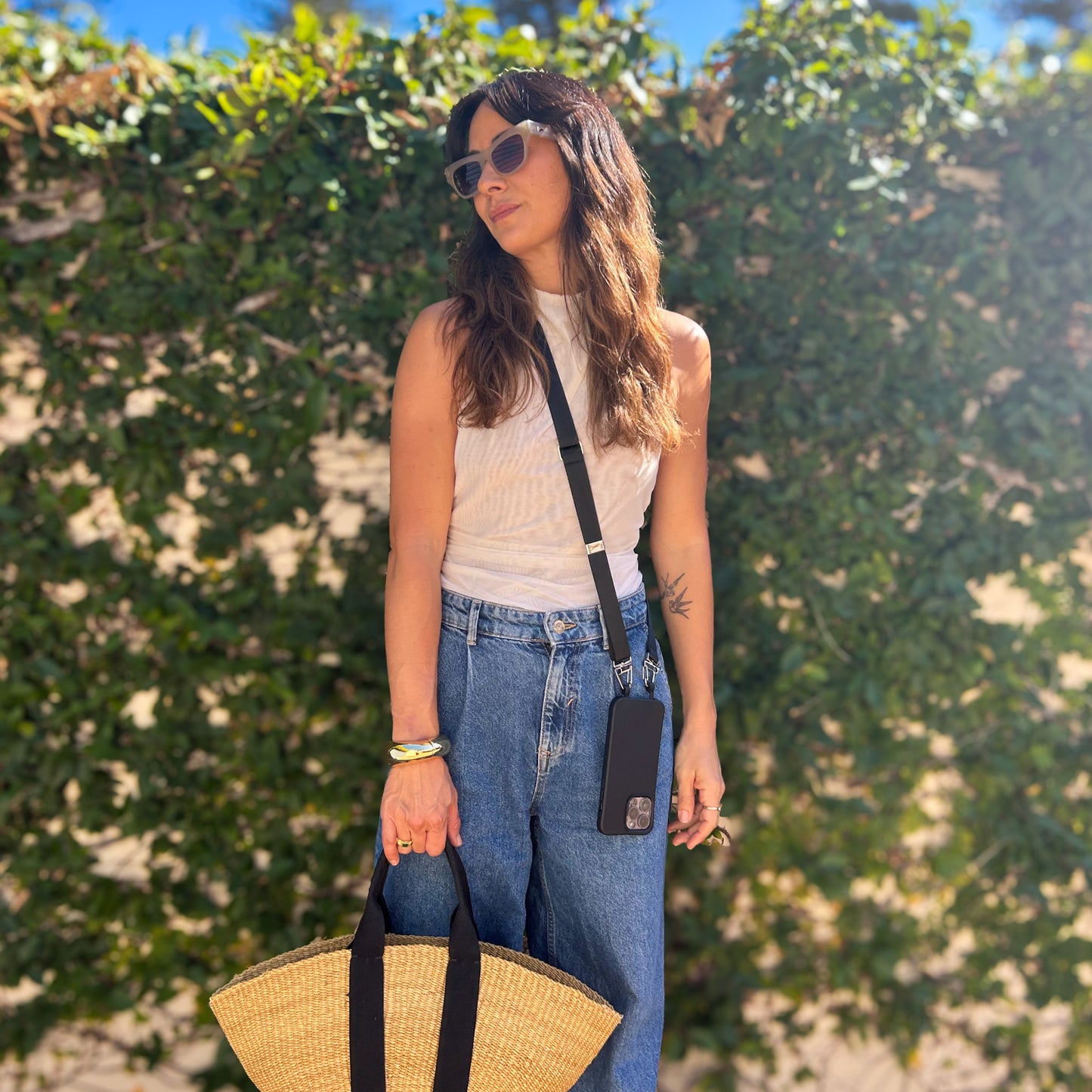 The Flat Strap Crossbody - Midnight Silver