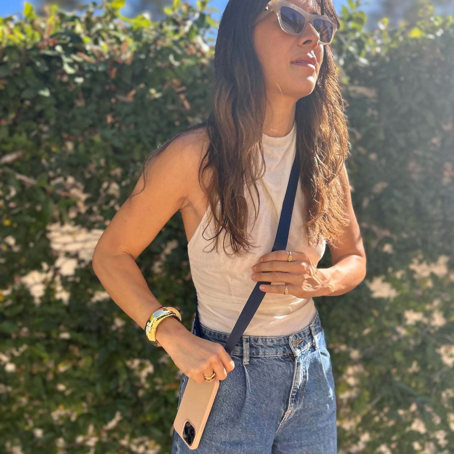 The Flat Strap Crossbody - Ink Gold